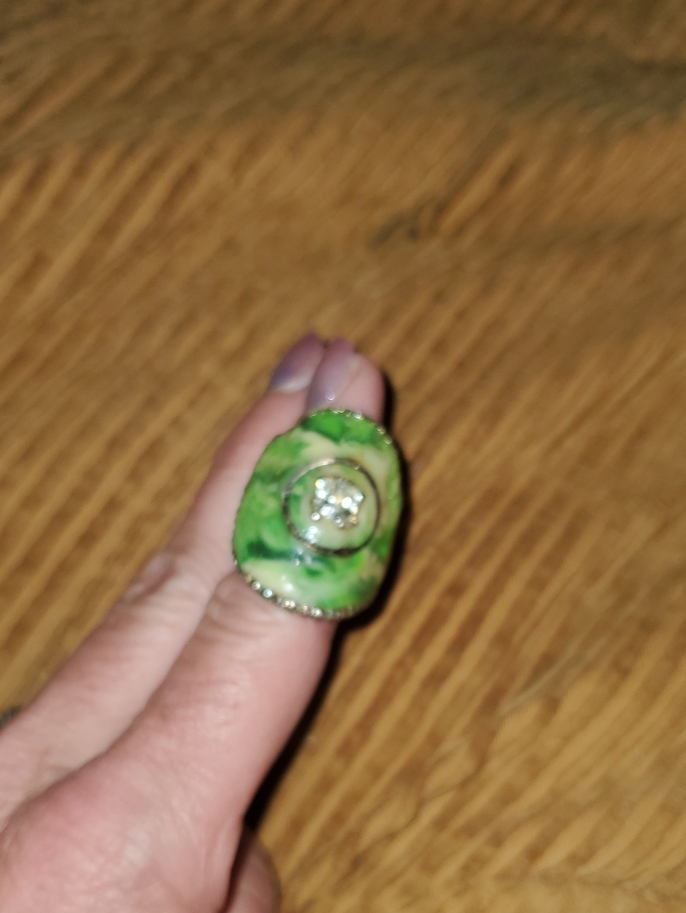 Green Statement Ring with Central Crystal Accent